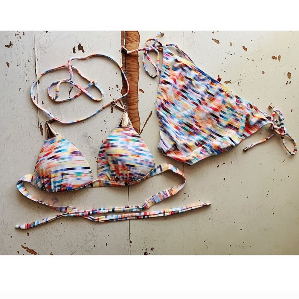 Apollo : pixilated rainbow block bikini set
